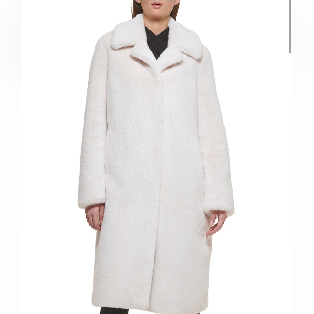 BEAUTIFUL Donna Karan faux fur long coat - Picture 2 of 2